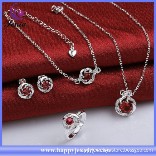 New design four pieces jewelry set red zircon 925 silver plated bridal wedding jewelry set ( SPCS783-A)